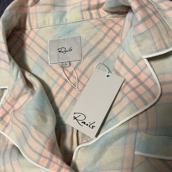 Rails Plaid Pastel Pajama Top NWT Kellen Candy Peach Size Large - Picture 2 of 6
